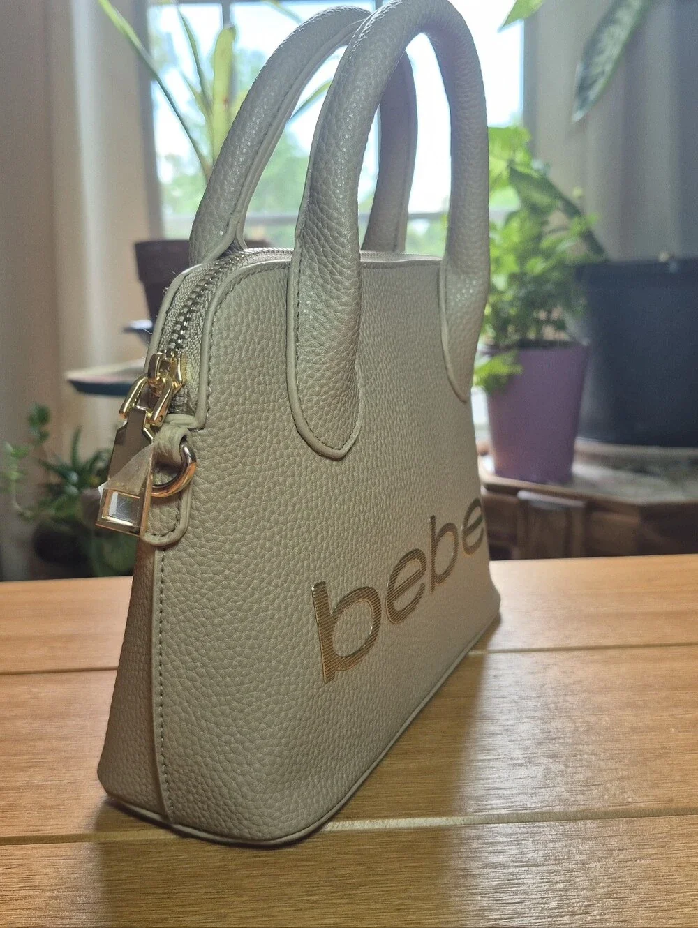bebe‎ Pebbled Satchel in Taupe